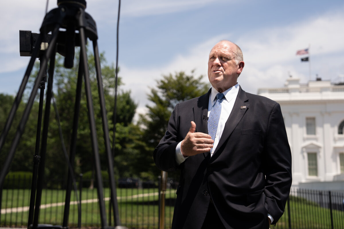White House border czar Tom Homan speaks with the media at the White House in Washington on June 30, 2025. (Madalina Kilroy/The Epoch Times)
