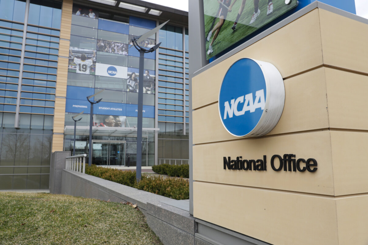 The NCAA headquarters in Indianapolis is seen on March 12, 2020. (Michael Conroy/AP Photo)