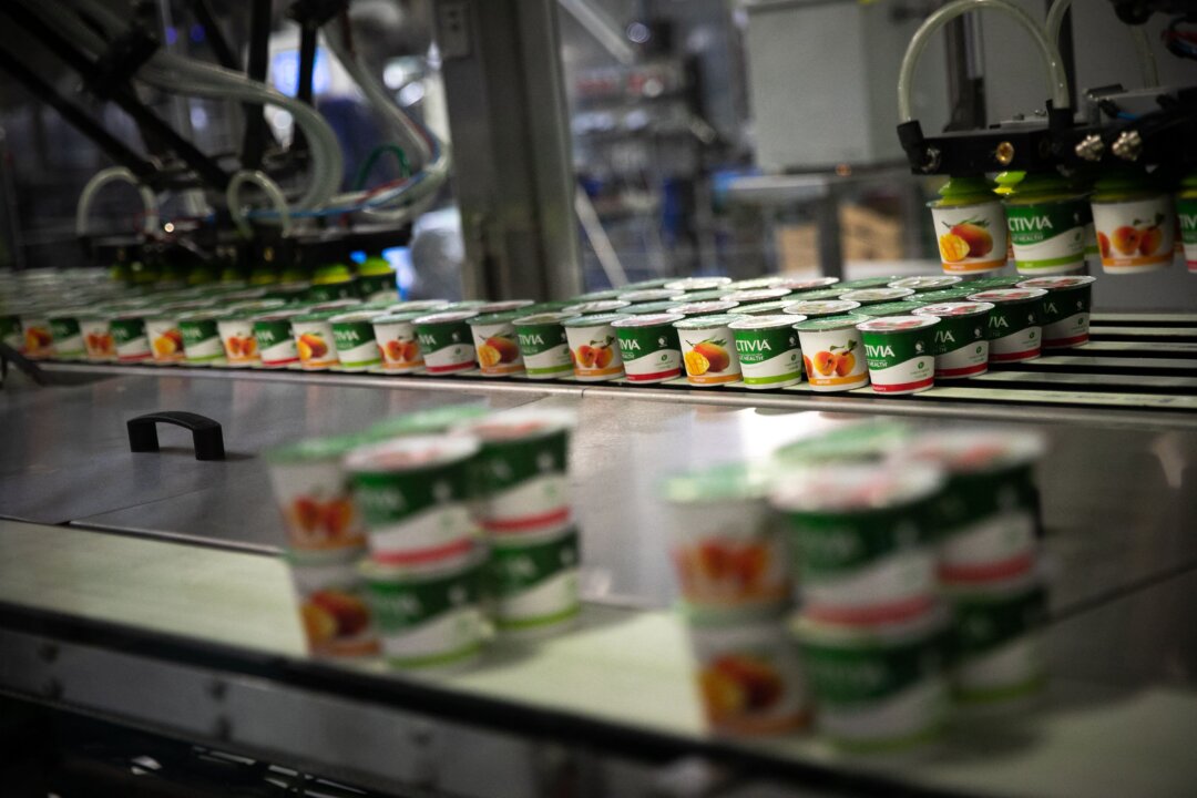Danone yogurts in a factory in France, in this file image. (Lou Benoist/AFP via Getty Images)