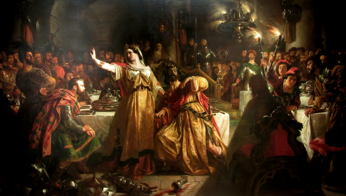 “The Banquet Scene in Shakespeare's ‘Macbeth,’” when Macbeth sees the ghost of the king he murdered, by Daniel Maclise. (Public Domain)