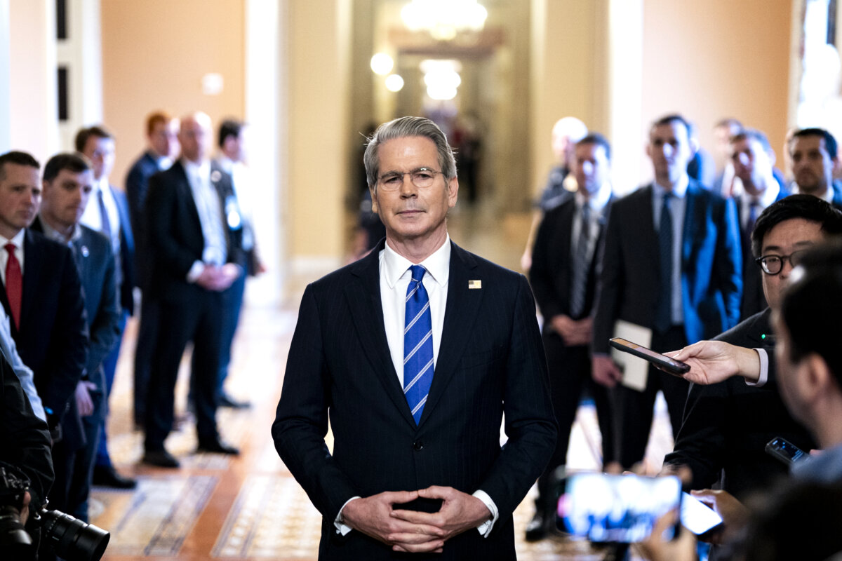 Treasury Secretary Scott Bessent speaks to reporters following a Senate Republican luncheon, in the U.S. Capitol in Washington on June 27, 2025. (Al Drago/Getty Images)