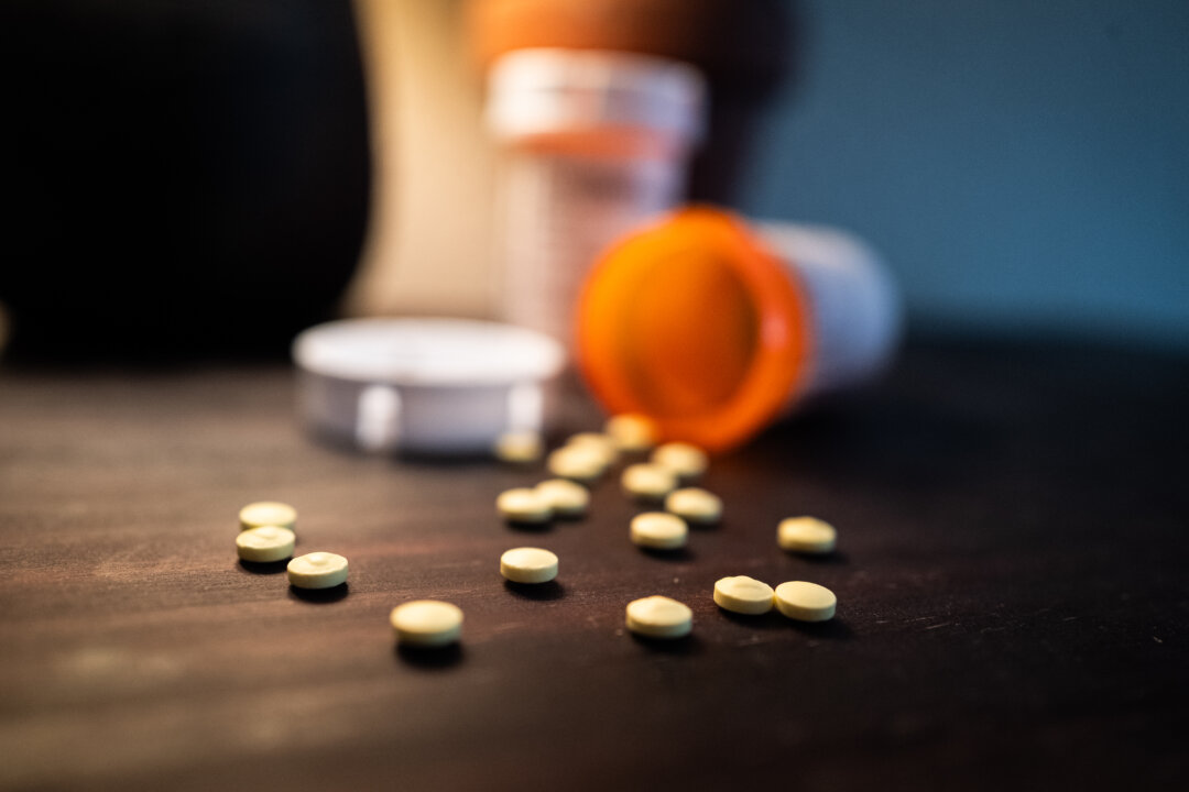 Opioid pain medications sit on a table outside of Los Angeles, on June 4, 2025. (John Fredricks/The Epoch Times)