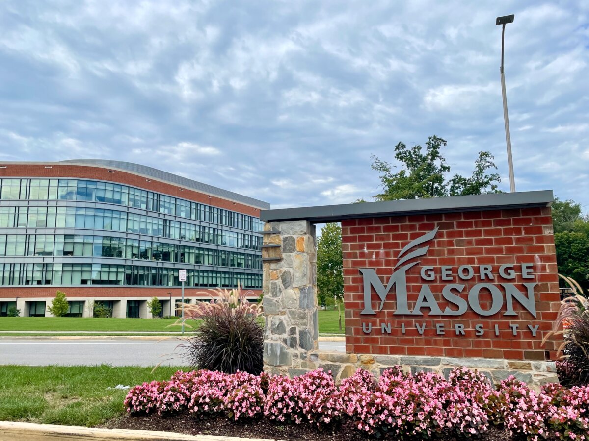 An entrance sign to George Mason University's main campus in Fairfax, Va., on Sept. 4, 2021. (Shutterstock)