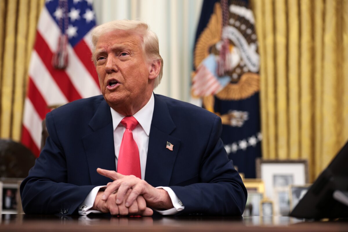 President Donald Trump speaks before signing executive orders in the Oval Office of the White House on March 6, 2025. (Alex Wong/Getty Images)