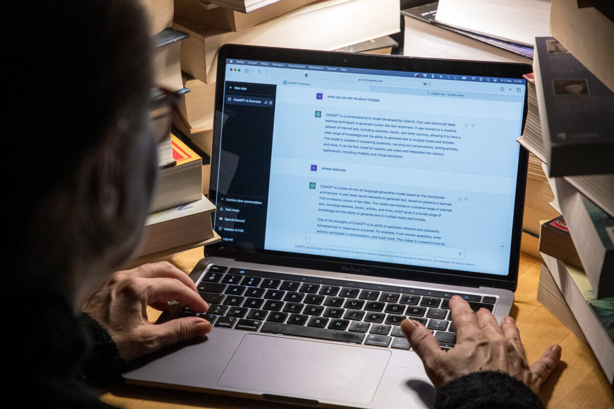 An illustration shows the ChatGPT artificial intelligence software in Lierde, Belgium, on Feb. 3, 2023. (Nicolas Maeterlinck/BELGA MAG/AFP via Getty Images)
