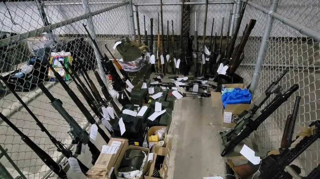Some of the firearms seized by the RCMP in January 2024 as part of an investigation into an alleged terror plot by four Quebec men. (RCMP)