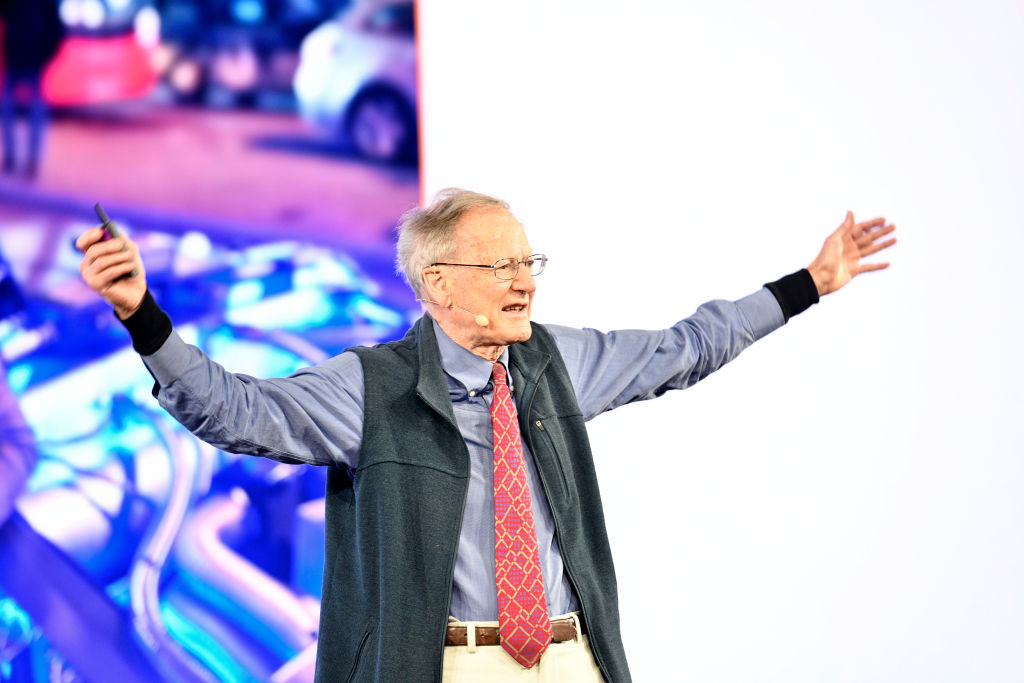 Economist, writer, and technology visionary George Gilder speaks onstage during a CoinGeek Conference in New York City on Oct. 6, 2021. (Eugene Gologursky/Getty Images for CoinGeek )