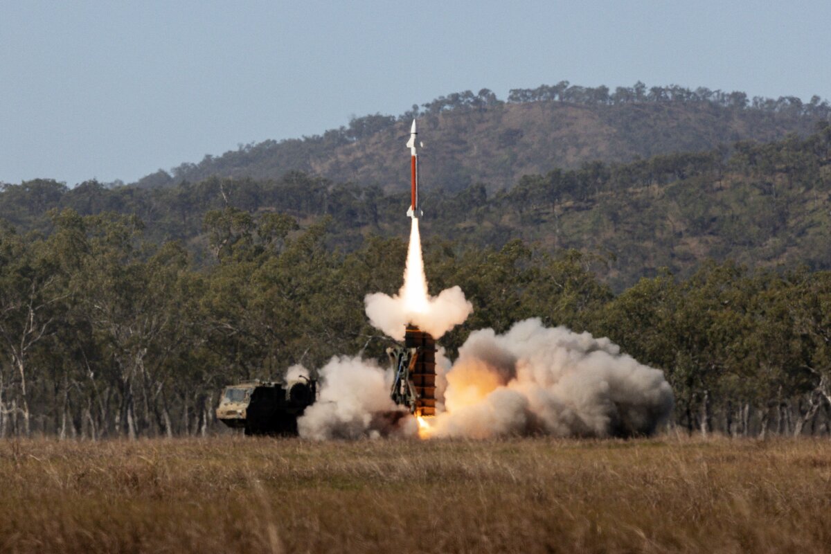 A Japanese Ground Self Defence Force Chū-SAM Medium-Range Surface-to-Air Missile system fires during a combined joint live fire exercise at Shoalwater Bay Training Area as part of Exercise Talisman Sabre 2025. (Courtesy of the Australian Defence Force)
