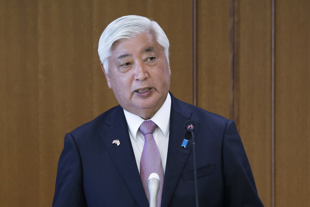 Japanese Defense Minister Gen Nakatani speaks during a joint news conference with U.S. Defense Secretary Pete Hegseth at the Ministry of Defense in Tokyo on March 30, 2025. (Kiyoshi Ota/Pool - Getty Images)