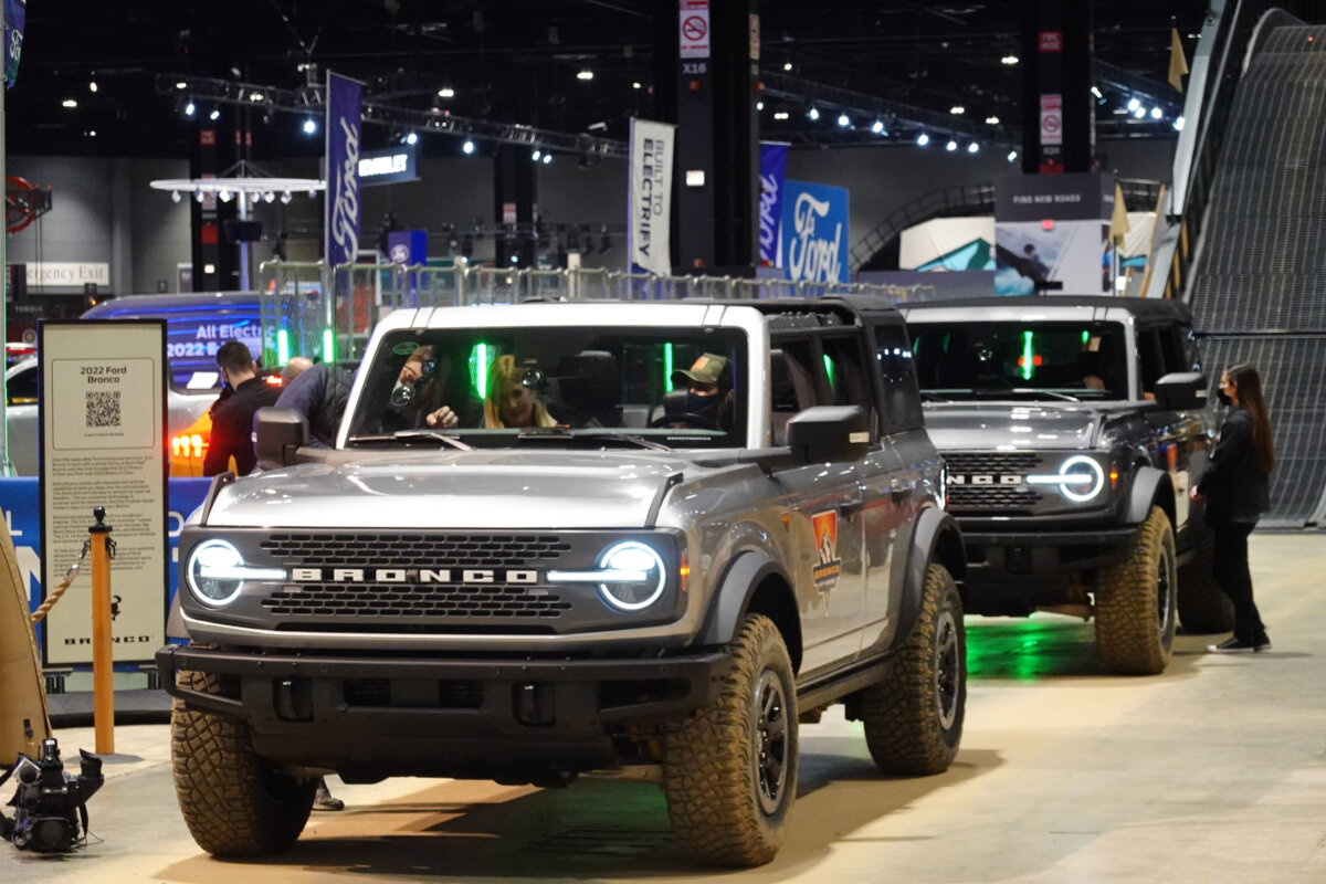 Ford offers rides in the Bronco Sport on a test track at the Chicago Auto Show at McCormick Place convention center on Feb. 10, 2022. (Scott Olson/Getty Images)