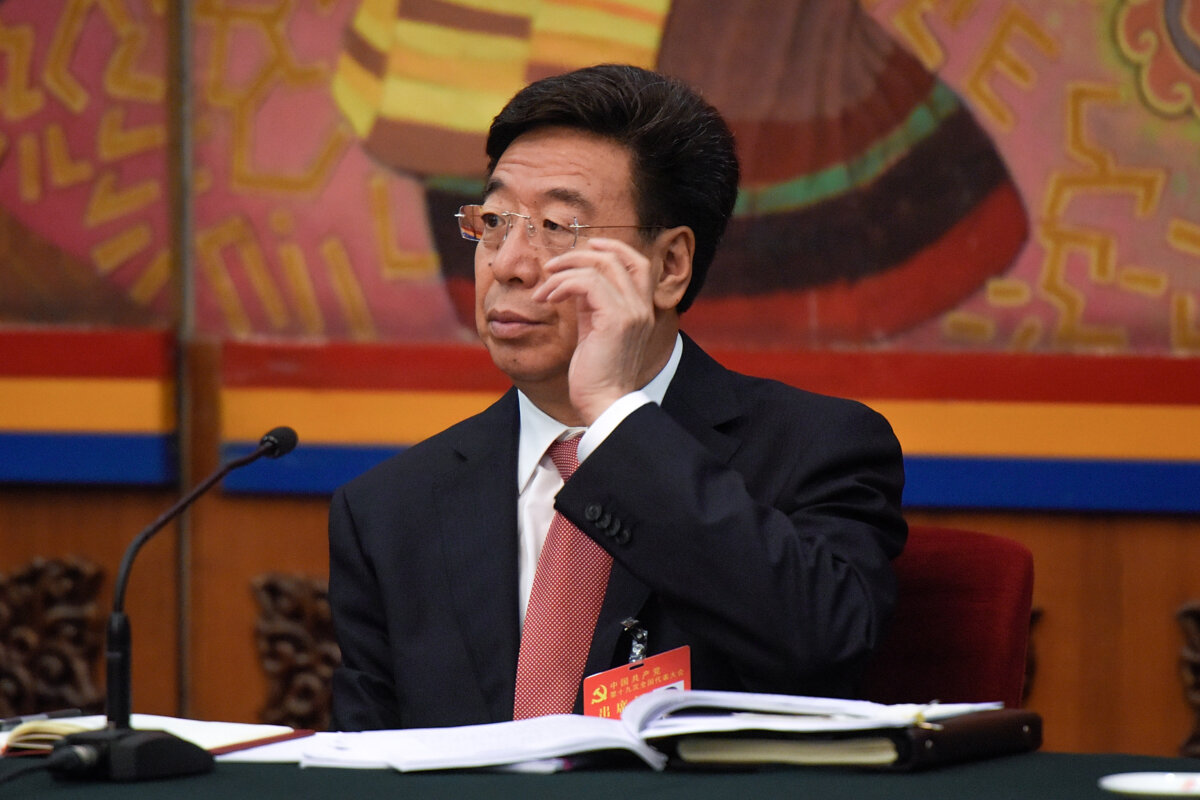 Wu Yingjie, Communist Party chief of Tibet, attends a meeting of the 19th Communist Party Congress in Beijing on Oct. 19, 2017. (Etienne Oliveau/Getty Images)