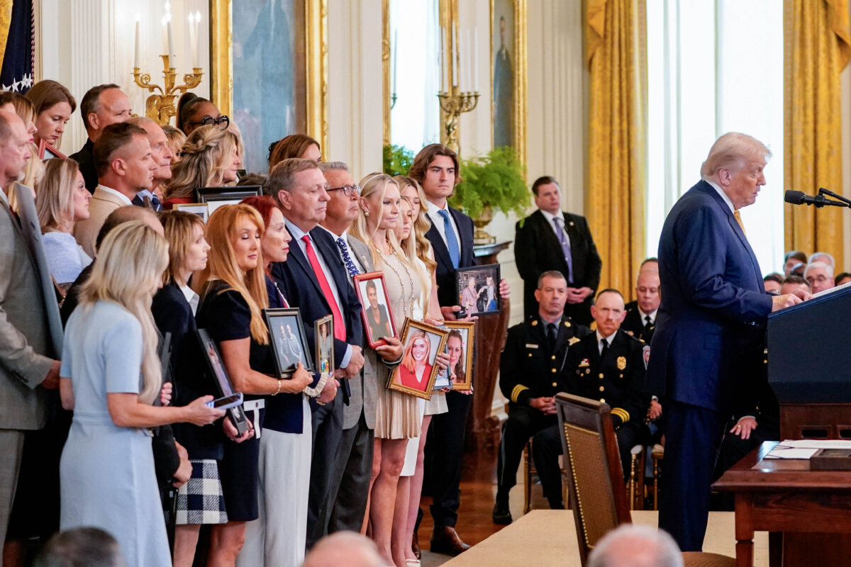 President Donald Trump speaks before signing the HALT Fentanyl Act in the East Room of the White House on July 16, 2025. (Nathan Howard/Reuters)