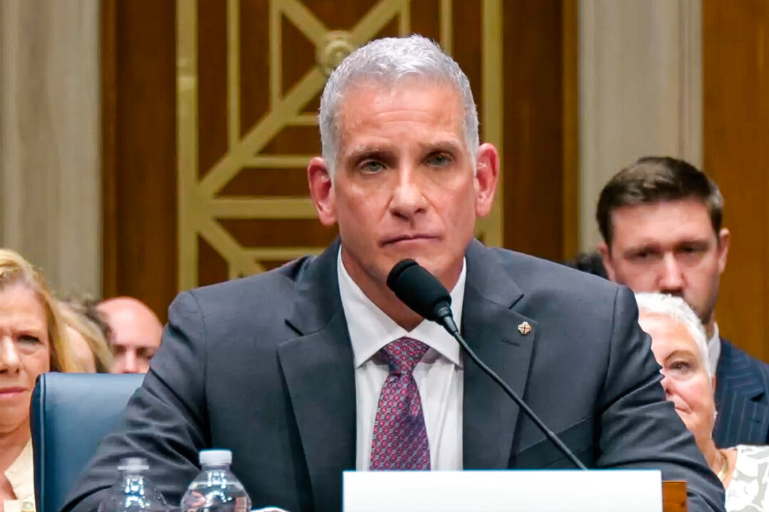 In an image from video, Dr. Brian Christine testifies to the Senate Health Committee in Washington on July 16, 2025. (Senate Health Committee via The Epoch Times)