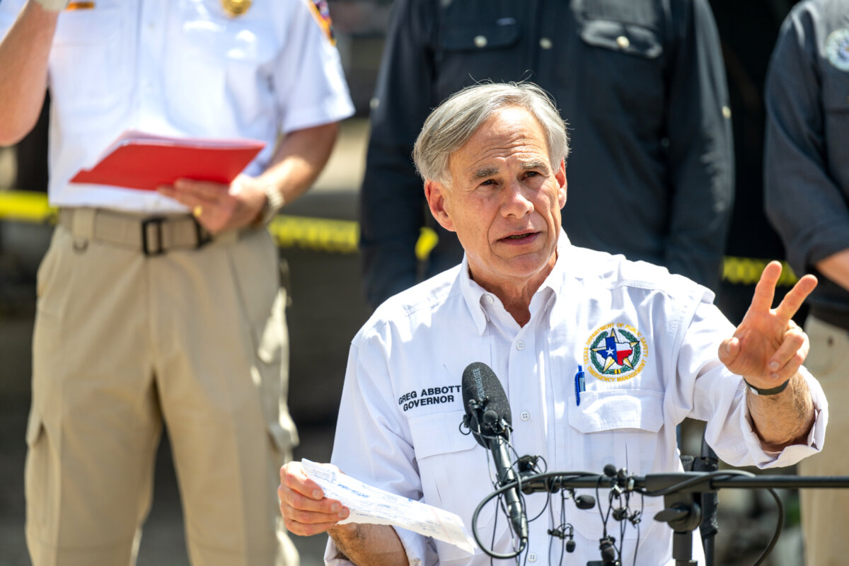 Texas Gov. Greg Abbott speaks at a news conference in Hunt, Texas, on July 8, 2025. (Brandon Bell/Getty Images)