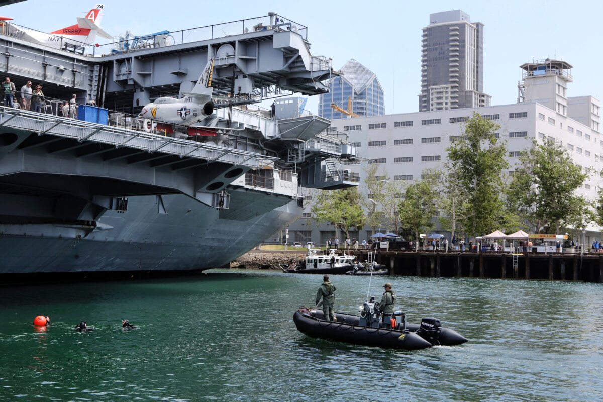The decommissioned USS Midway, now a museum, during a multi-agency training exercise in San Diego, in this file photo. (Bill Wechter/AFP via Getty Images)