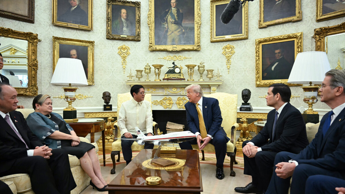U.S. President Donald Trump meets with Filipino President Ferdinand Marcos Jr. at the White House in Washington on July 22, 2025. (Andrew Caballero-Reynolds/AFP via Getty Images)