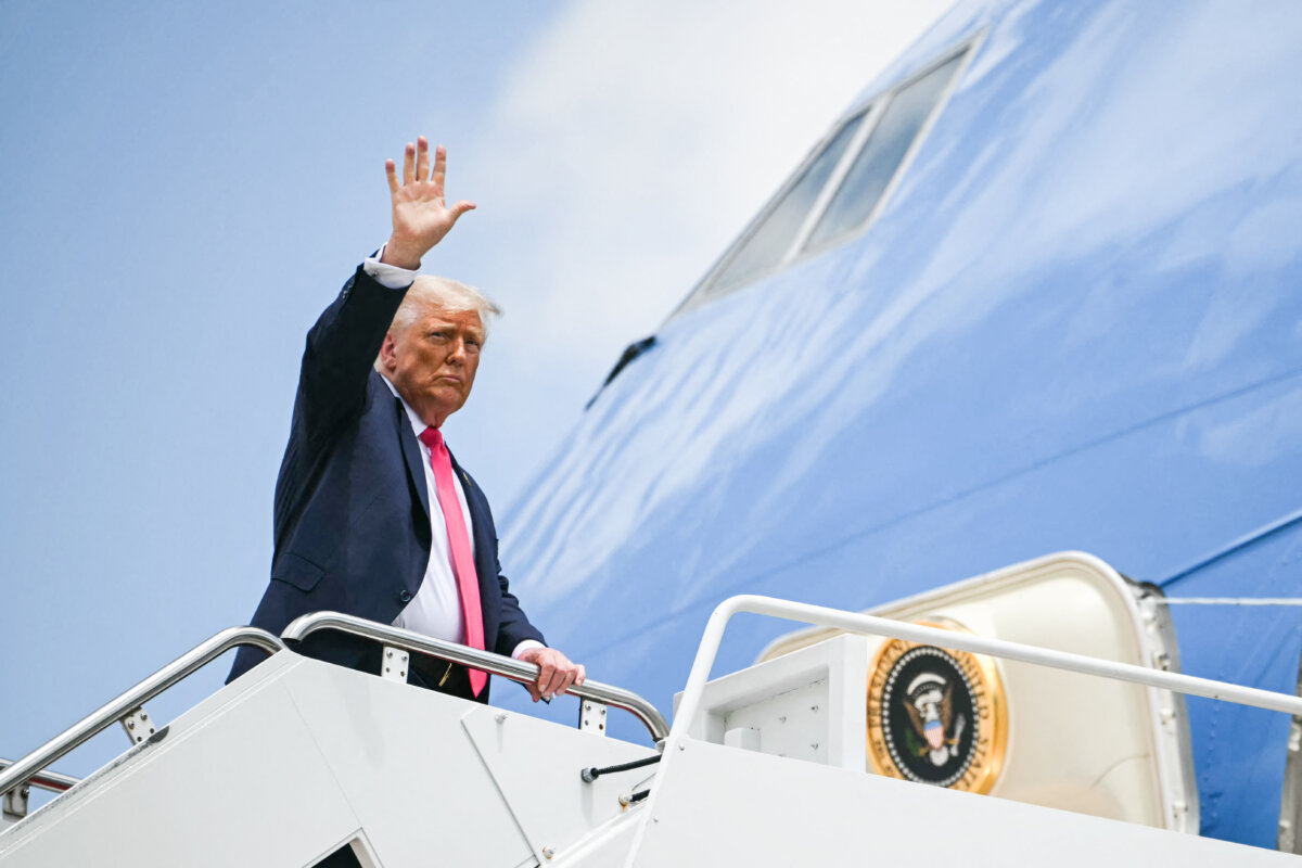 President Donald Trump boards Air Force One at Joint Base Andrews, Md., on July 15, 2025. (ANDREW CABALLERO-REYNOLDS/AFP via Getty Images)