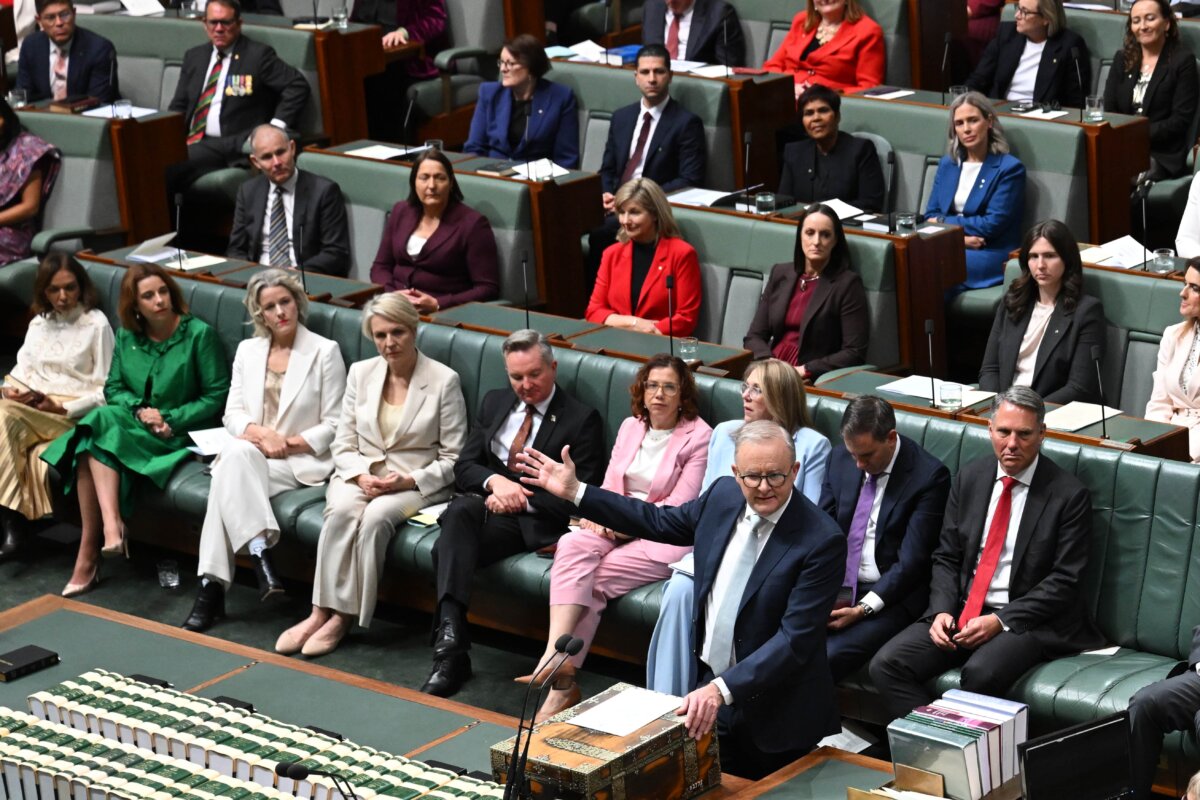 Australian Prime Minister Anthony Albanese speaks during the opening of the 48th Federal Parliament in the House of Representatives at Parliament House in Canberra, Australia on July 22, 2025. (AAP Image/Lukas Coch)