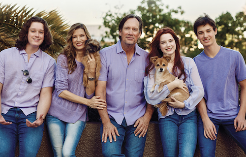 Actor Kevin Sorbo (C) stands with his wife Sam (2nd L), and children Braeden (L), Octavia (2nd R), and Shane (R). (Courtesy of Kevin Sorbo, Josiah Richwine photographer)
