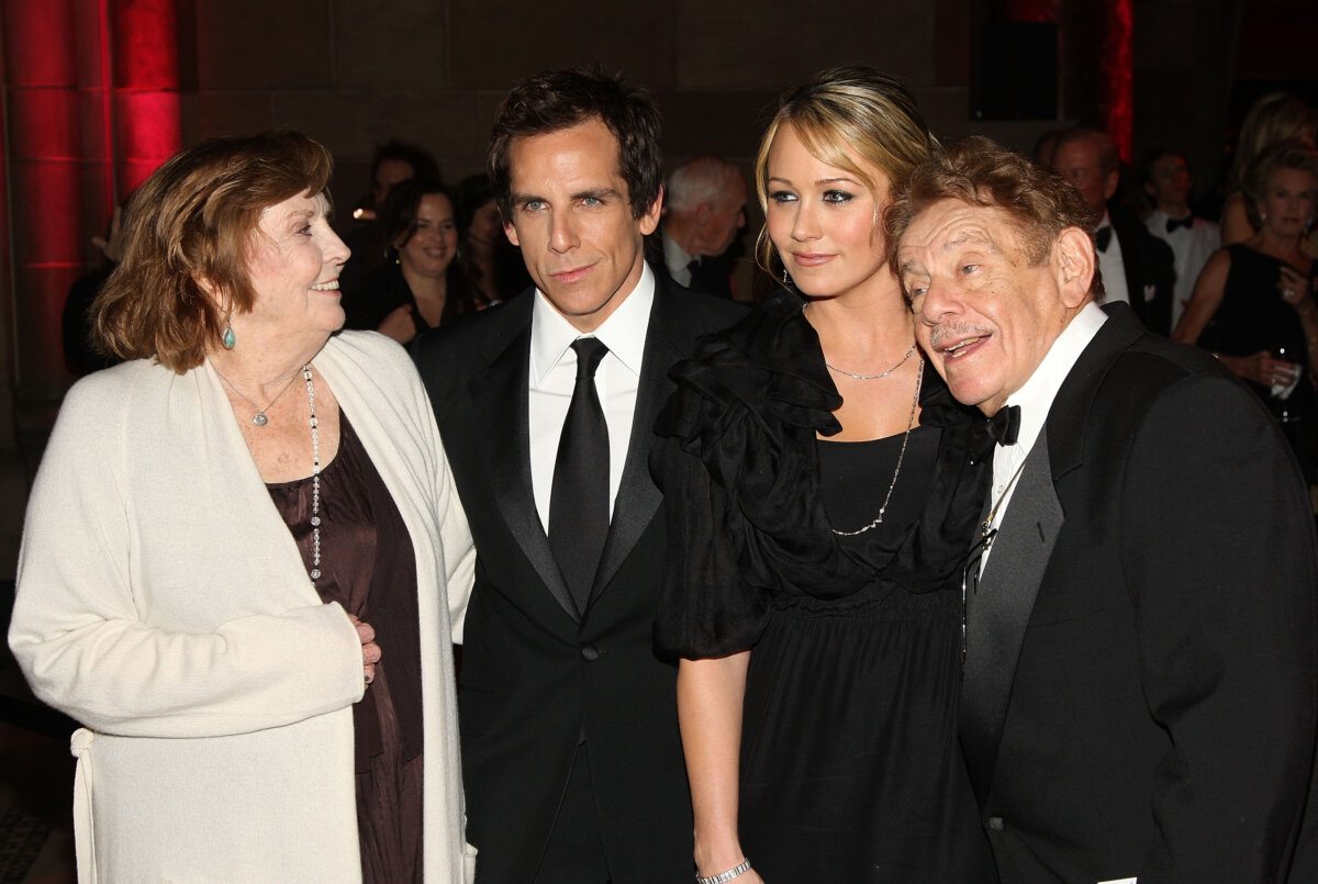 (L–R) Actors Anne Meara, Ben Stiller, Christine Taylor, and Jerry Stiller attend an event honoring Ben Stiller hosted by the Museum of the Moving Image at Cipriani 42nd Street in New York City on Nov. 12, 2008. (Stephen Lovekin/Getty Images)