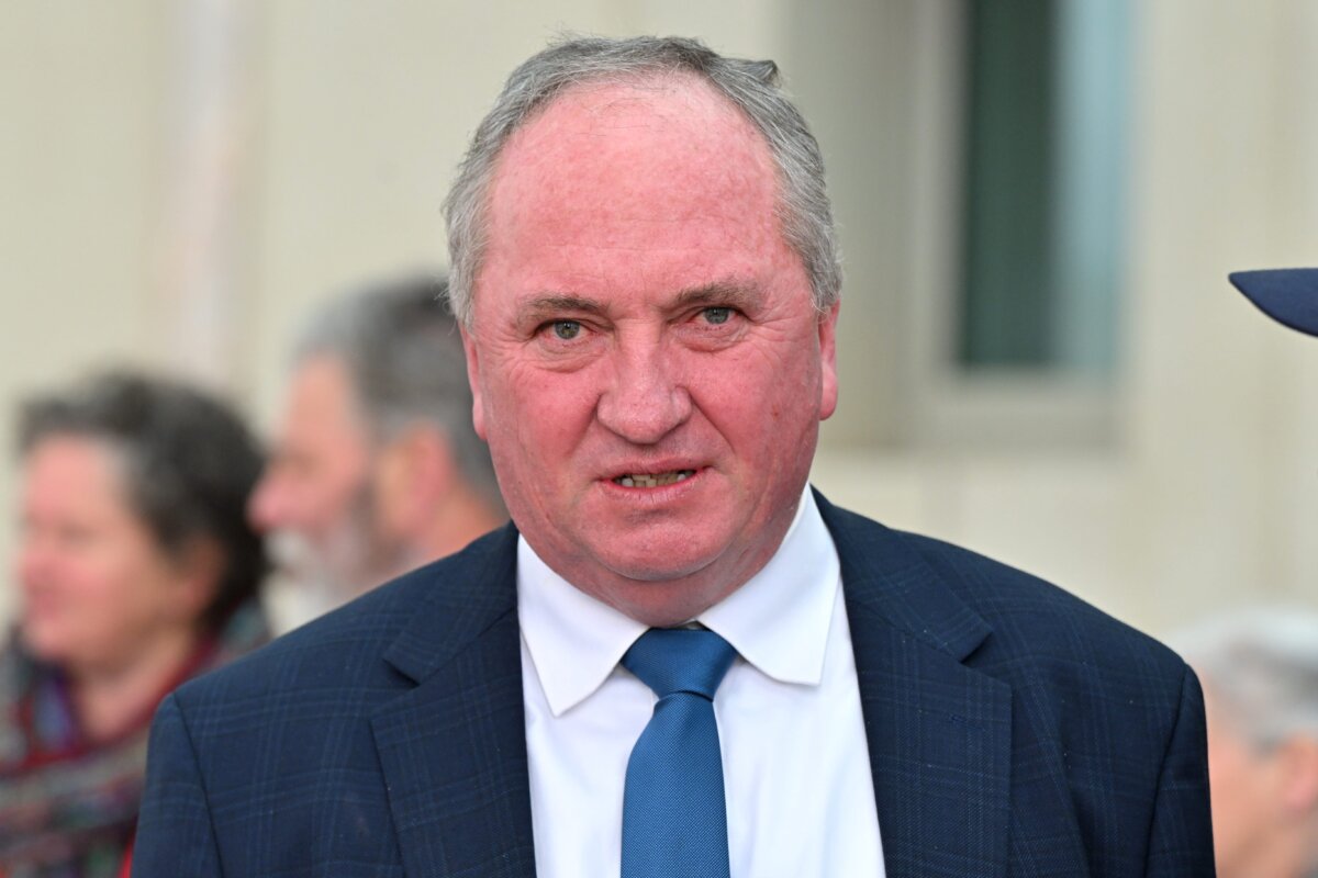 Nationals member for New England Barnaby Joyce before a press conference outside Parliament House in Canberra, Australia, on July 28, 2025. (AAP Image/Mick Tsikas)