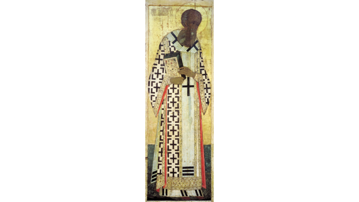 “Gregory of Nazianzus,” 1408, by Andrei Rublev. Dormition Cathedral, Vladimir. St. Gregory composed an evening prayer for the last hour of prayer. (Public Domain)