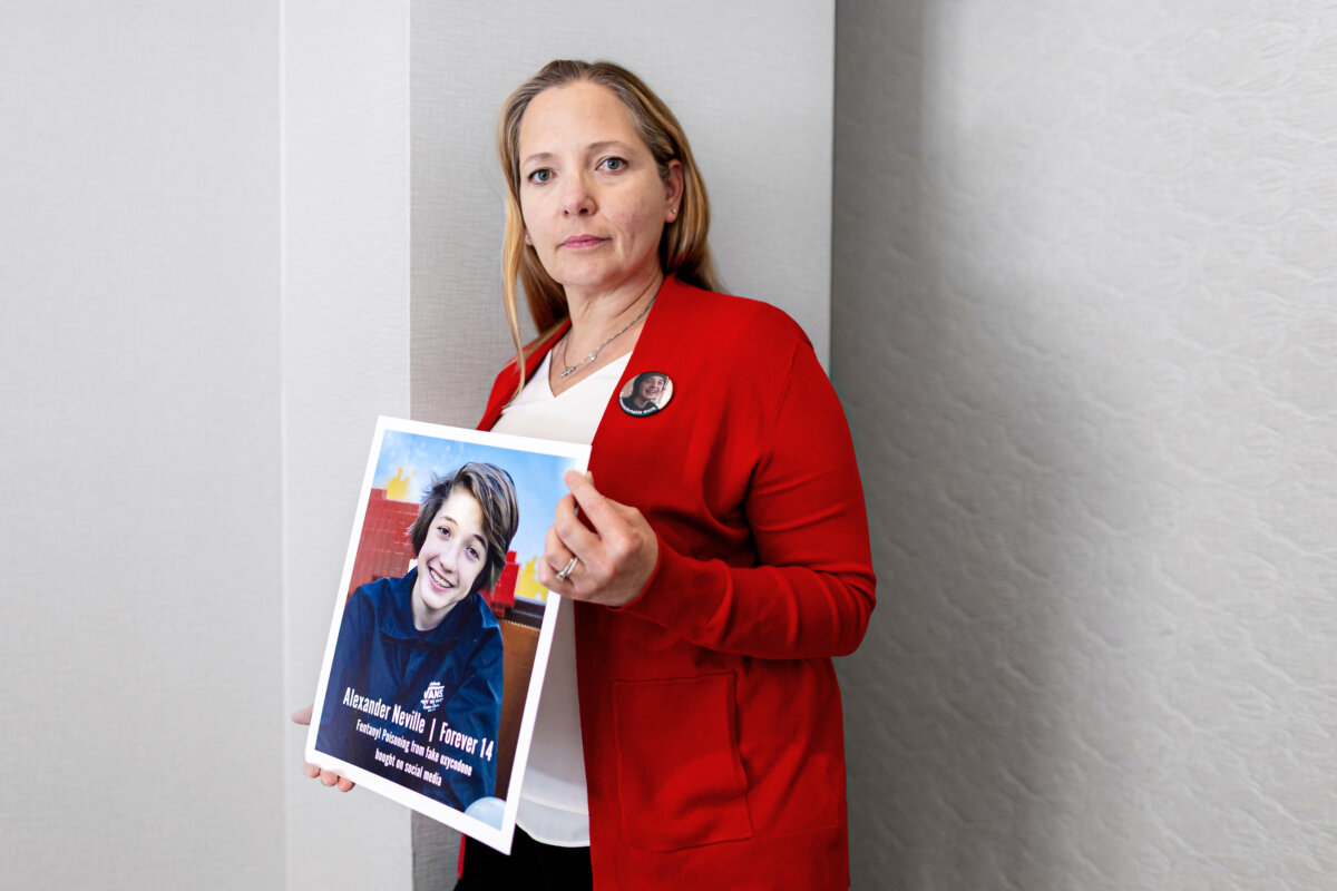 Amy Neville, founder of the Alexander Neville Foundation in Anaheim, Calif., on July 10, 2025. Neville and her husband are among 63 families of fentanyl victims suing Snapchat, alleging that the platform is a defective product, a public nuisance, and should be held responsible for fentanyl overdose deaths, poisonings, and injuries. (John Fredricks/The Epoch Times)