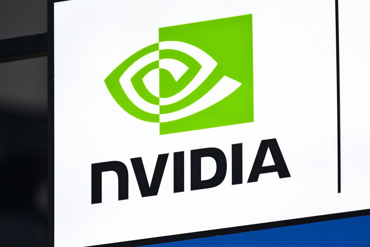 The Nvidia logo at the World Artificial Intelligence Conference at the Shanghai World Expo and Convention Center in Shanghai on July 28, 2025. (Hector Retamal/AFP via Getty Images)