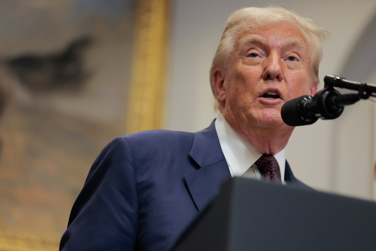 U.S. President Donald Trump speaks during an executive order signing ceremony in the Roosevelt Room of the White House in Washington, DC on July 31, 2025. (Anna Moneymaker/Getty Images)