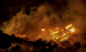 Wildfire Rages Near Porto Germeno, Greece