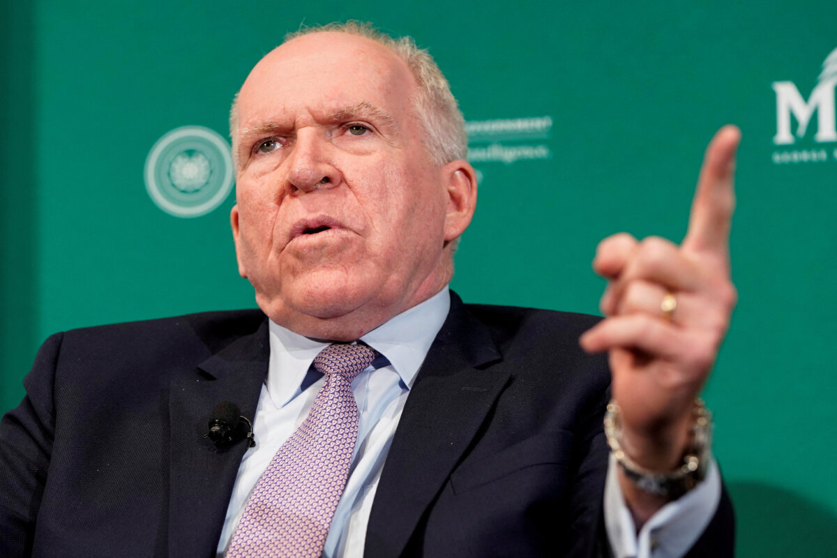 Former CIA director John Brennan speaks during a forum on election security titled, “2020 Vision: Intelligence and the U.S. Presidential Election” at the National Press Club in Washington on Oct. 30, 2019. (Joshua Roberts/Reuters)
