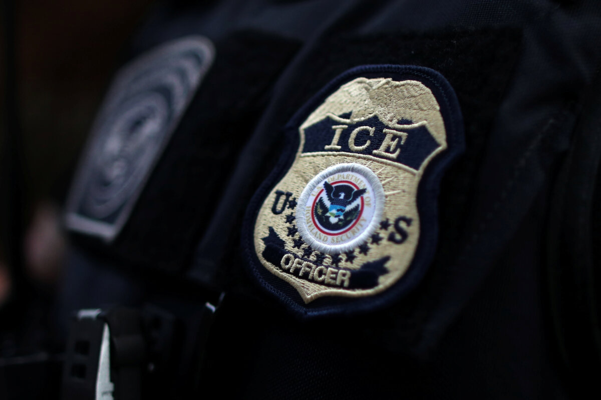 The badge of a U.S. Immigration and Customs Enforcement (ICE) officer in Hawthorne, Calif., on, March 1, 2020. (Lucy Nicholson /Reuters)