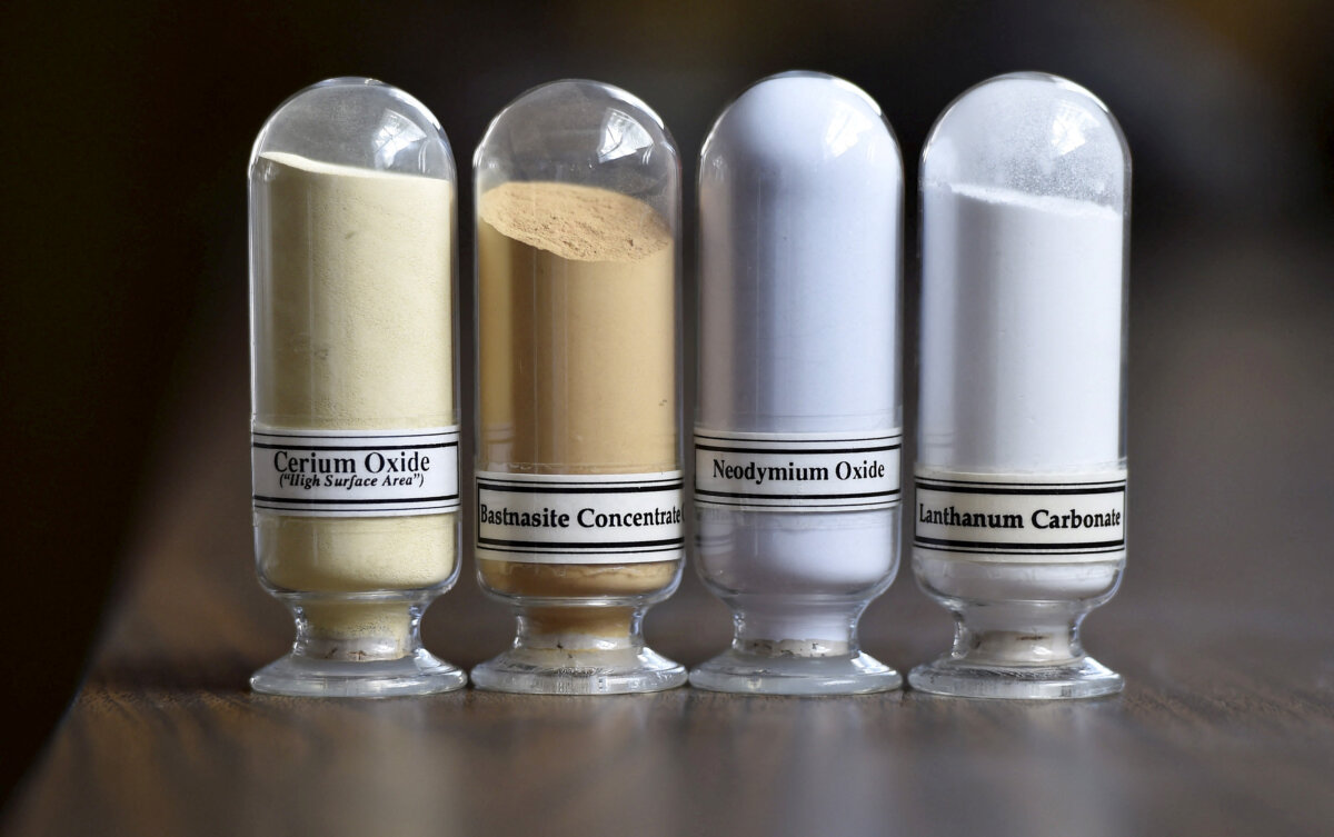 Samples of rare earth minerals on display at a firm in Mountain Pass, Calif., in a file photo. (David Becker/Reuters)