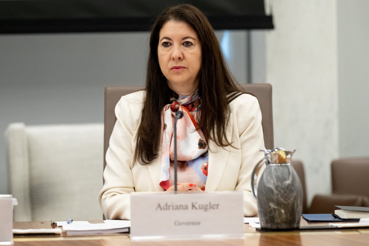 Adriana Kugler, member of the Board of Governors of the Federal Reserve, attends a Federal Reserve Board open meeting discussing proposed revisions to the board's supplementary leverage ratio standards at the Federal Reserve Board building in Washington on June 25, 2025. (Saul Loeb/AFP via Getty Images)