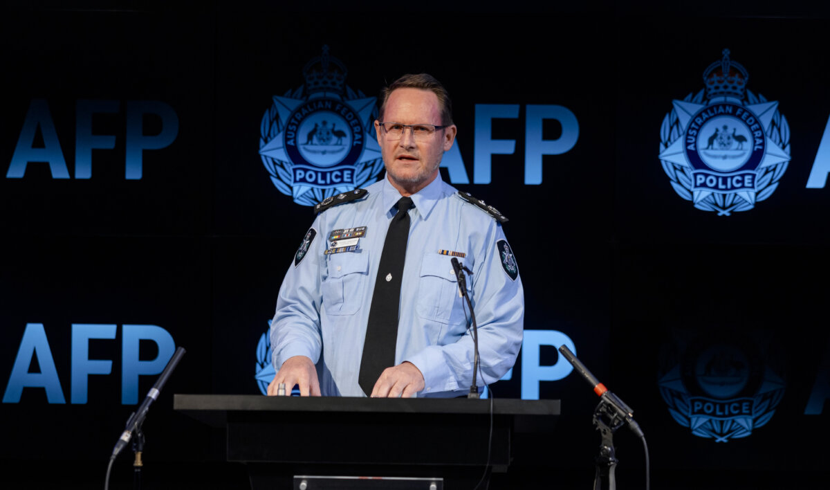 AFP Counter Terrorism and Special Investigations Assistant Commissioner Stephen Nutt reveals information about the Chinese national charged with foreign interference offence in a press conference in Canberra, Australia, on Aug. 4, 2025. (Australian Federal Police)