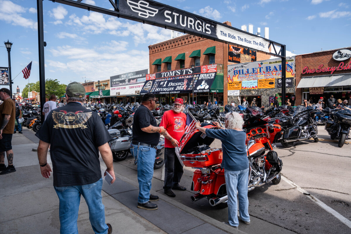 Motorcycle enthusiasts participate in the 85th annual Sturgis Motorcycle Rally in Sturgis, S.D., on Aug. 4, 2025. (Madalina Kilroy/The Epoch Times)