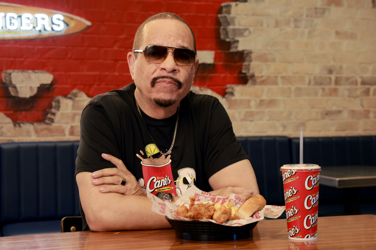 Ice-T celebrates National Iced Tea Day at Raising Cane's Times Square flagship restaurant in New York on June 10, 2025. (Jason Mendez/Getty Images for Raising Cane's)