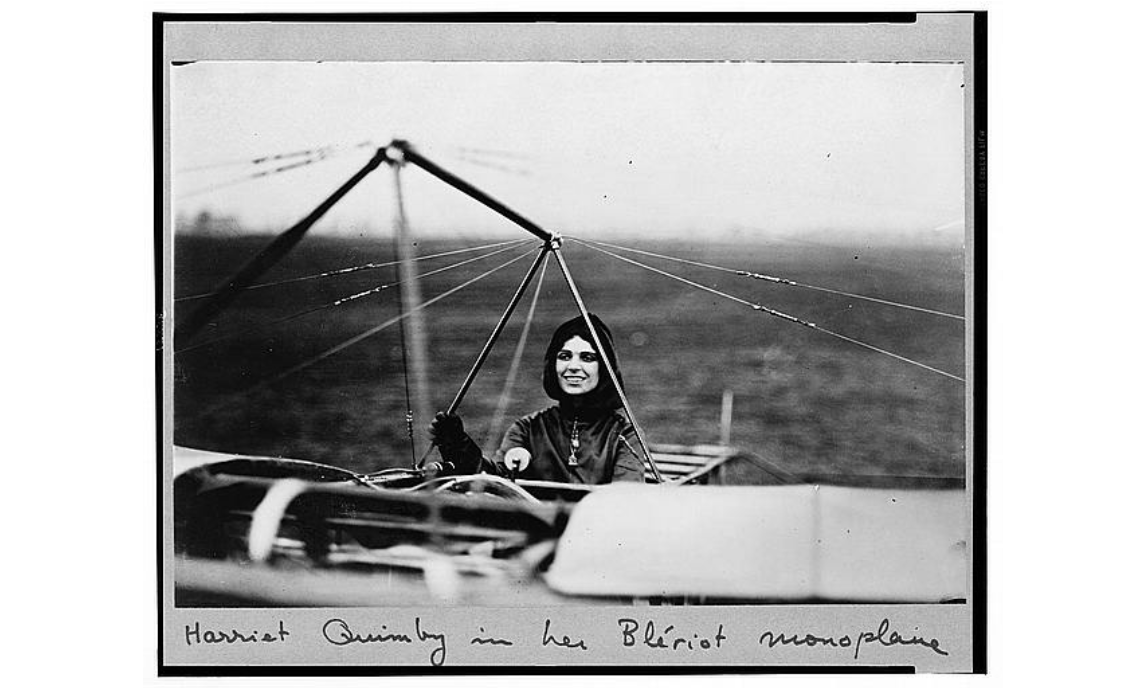 Harriet Quimby in her Bleriot monoplane, 1911. (Library of Congress, Public Domain)