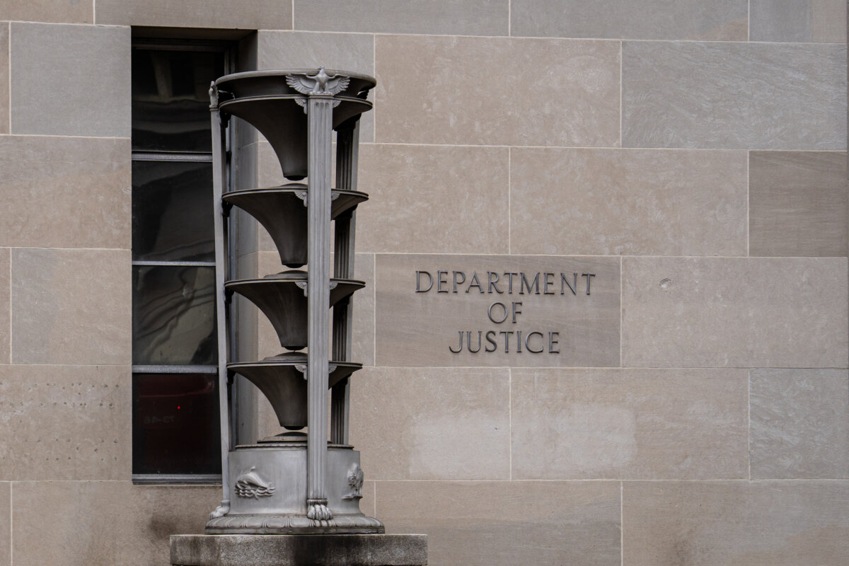 The Department of Justice in Washington on Aug. 7, 2025. (Madalina Kilroy/The Epoch Times)