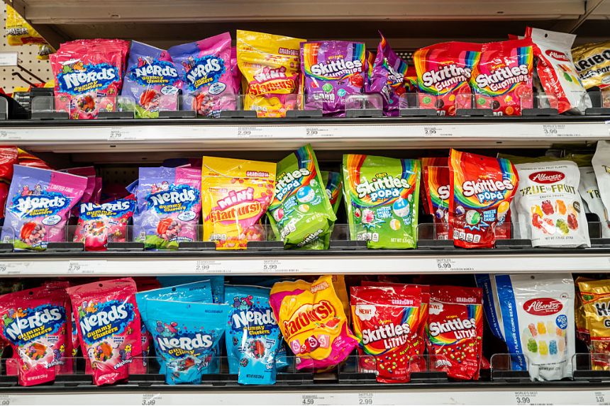Bags of candy on shelves at a Target store in Austin, Texas, on June 4, 2025. (Brandon Bell/Getty Images)