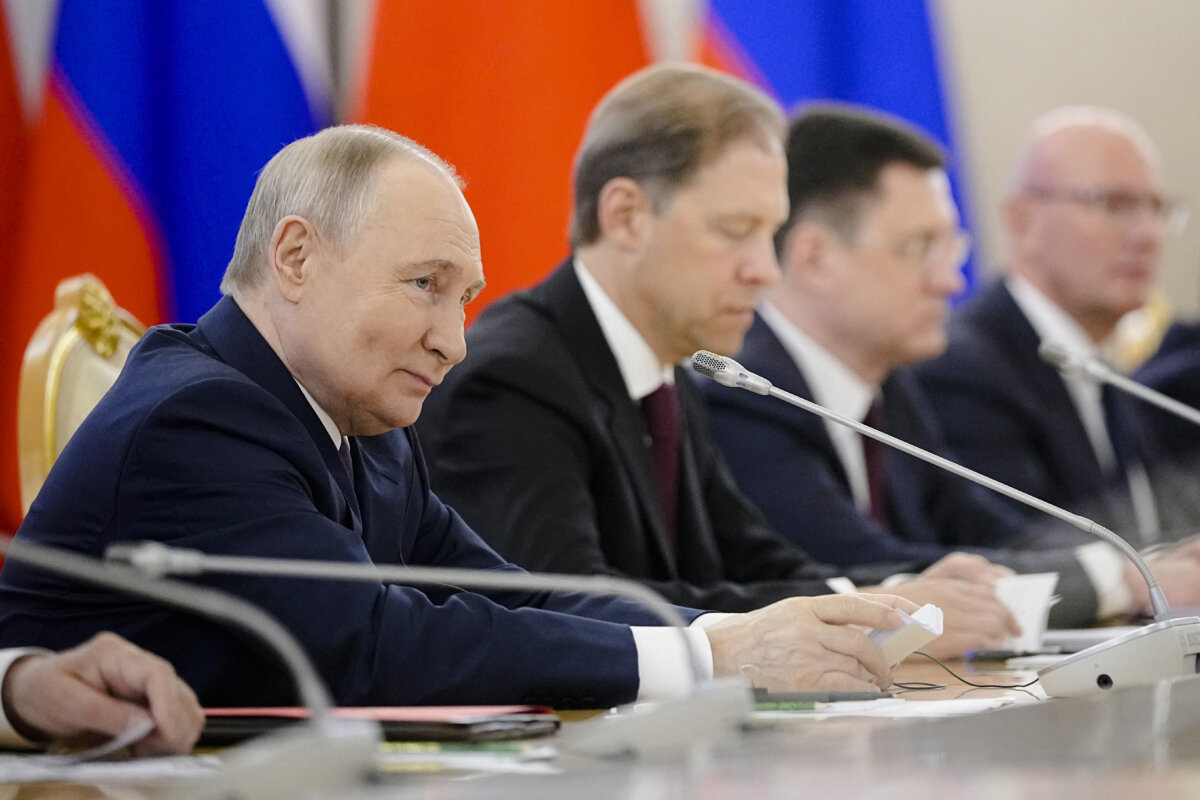 Russian President Vladimir Putin attends a meeting with his Chinese counterpart at the Kremlin in Moscow on May 8, 2025. (Pavel Bednyakov/Pool/AFP via Getty Images)