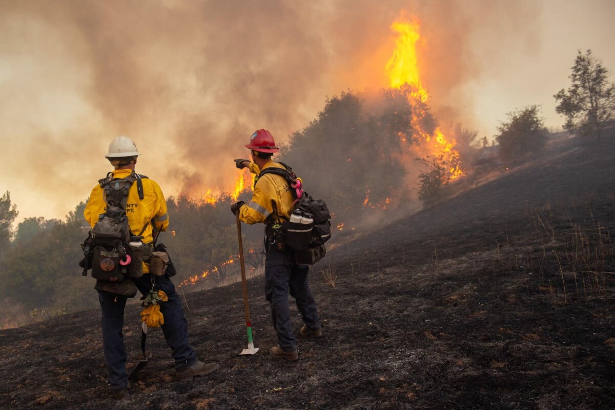 Crews battled a fast-moving Southern California wildfire that started north of Santa Clarita on Aug. 7, 2025. (Los Angeles County Fire Department)
