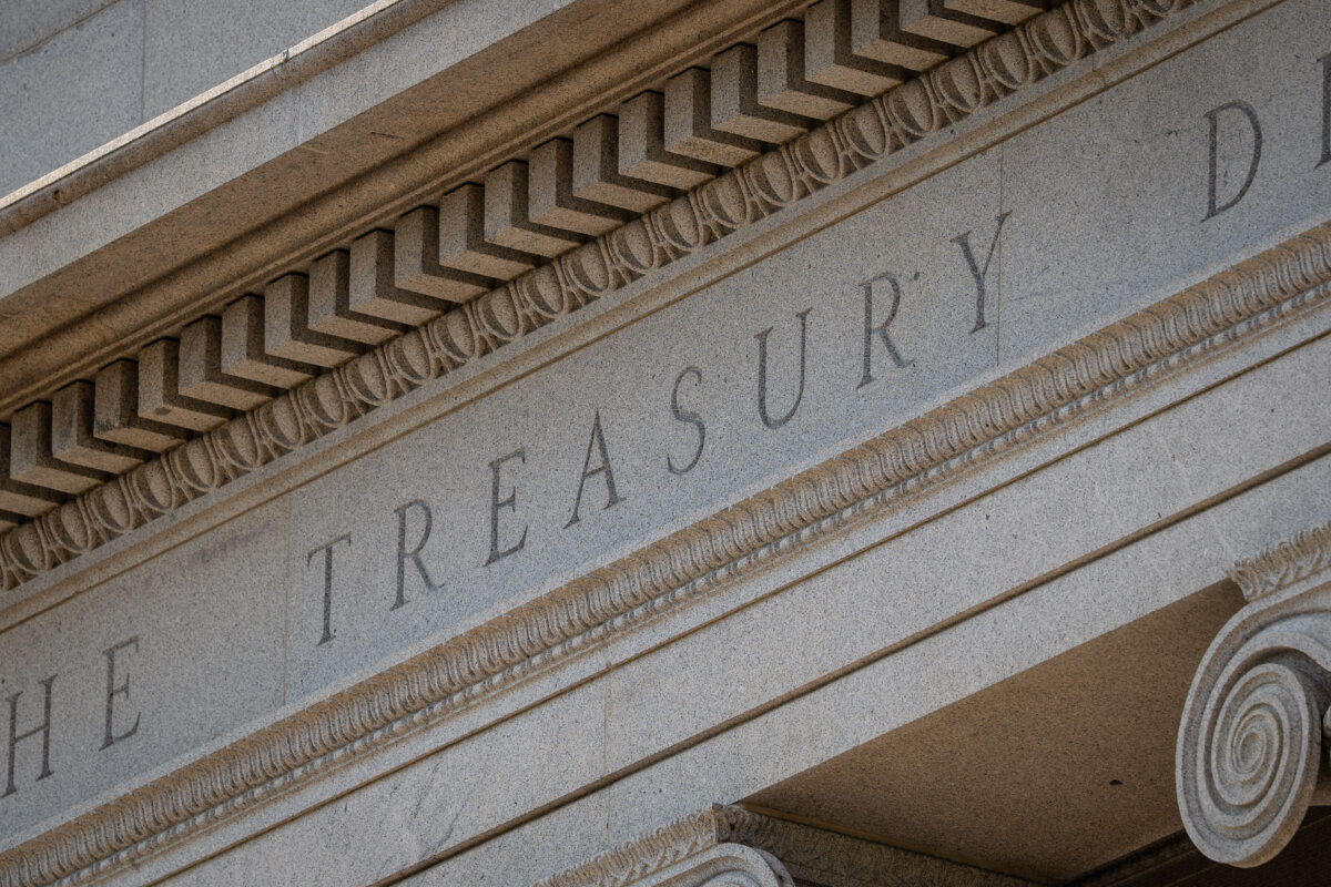 The U.S. Department of the Treasury in Washington on Aug. 8, 2025. (Madalina Kilroy/The Epoch Times)