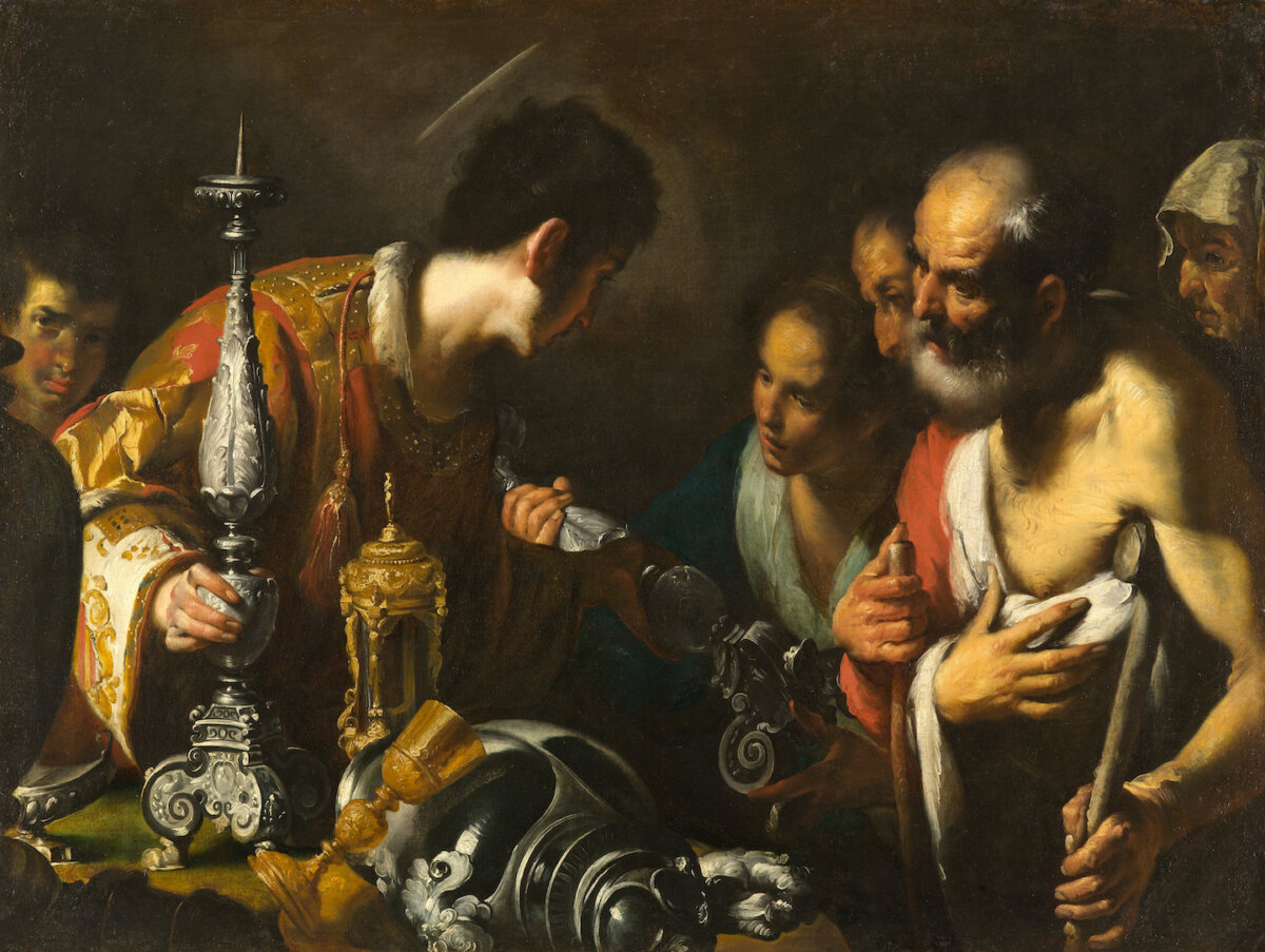 "St. Lawrence distributing the treasures of the church to the poor," Bernardo Strozzi, circa 1625. Oil on canvas. (Public Domain)