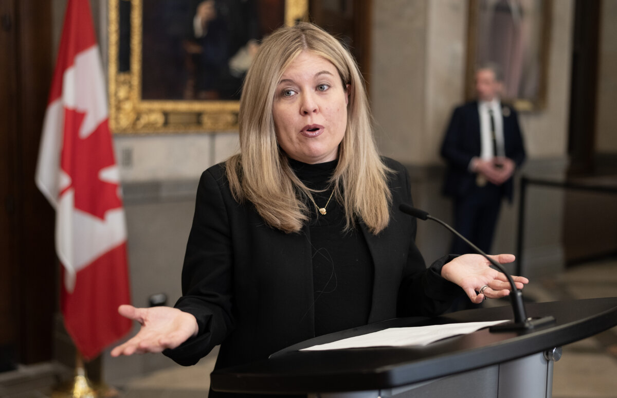 Conservative MP Michelle Rempel Garner holds a news conference in Ottawa on Feb. 21, 2025. (The Canadian Press/Adrian Wyld)