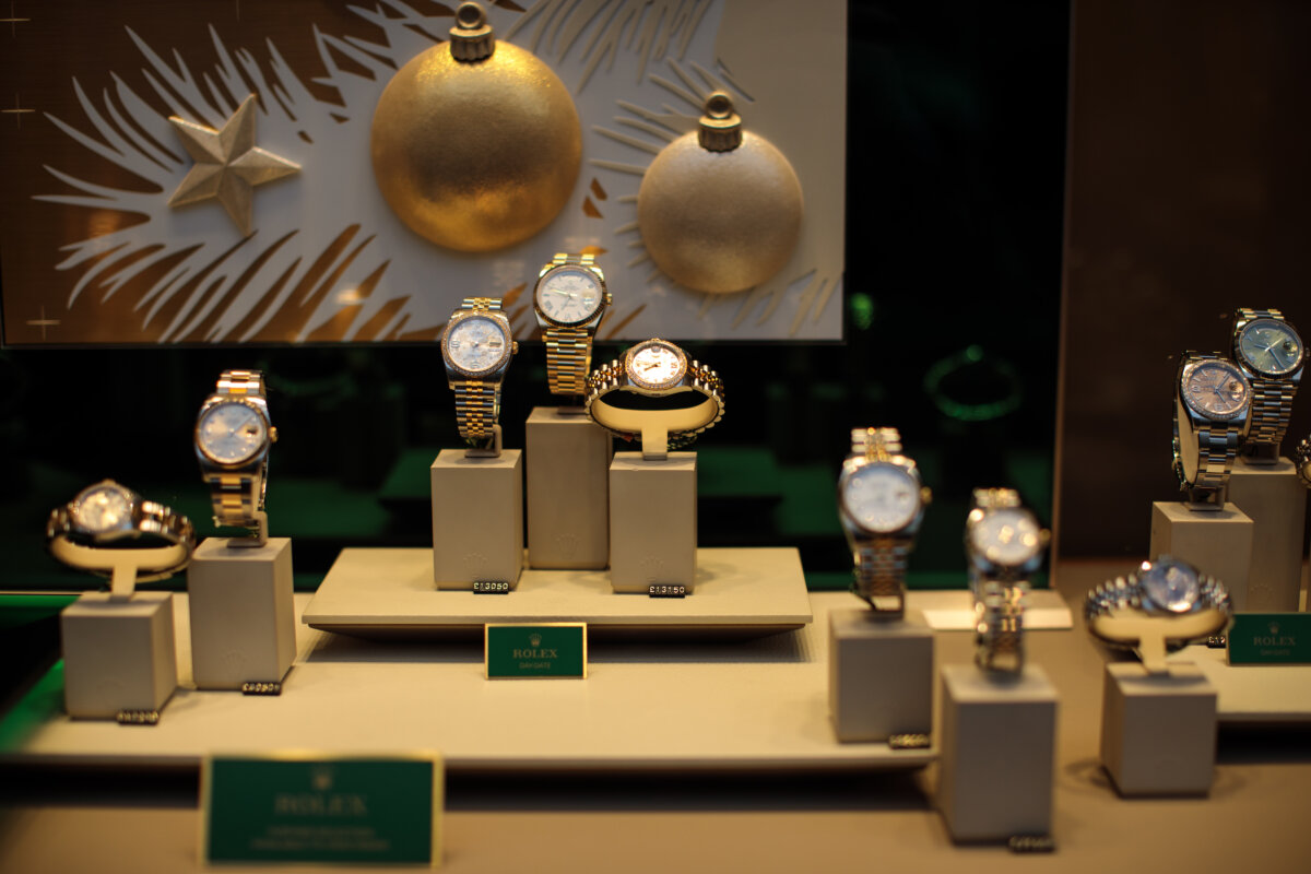 Rolex watches are on display in a shop window in Knightsbridge, London, on Nov. 27, 2017. (Jack Taylor/Getty Images)
