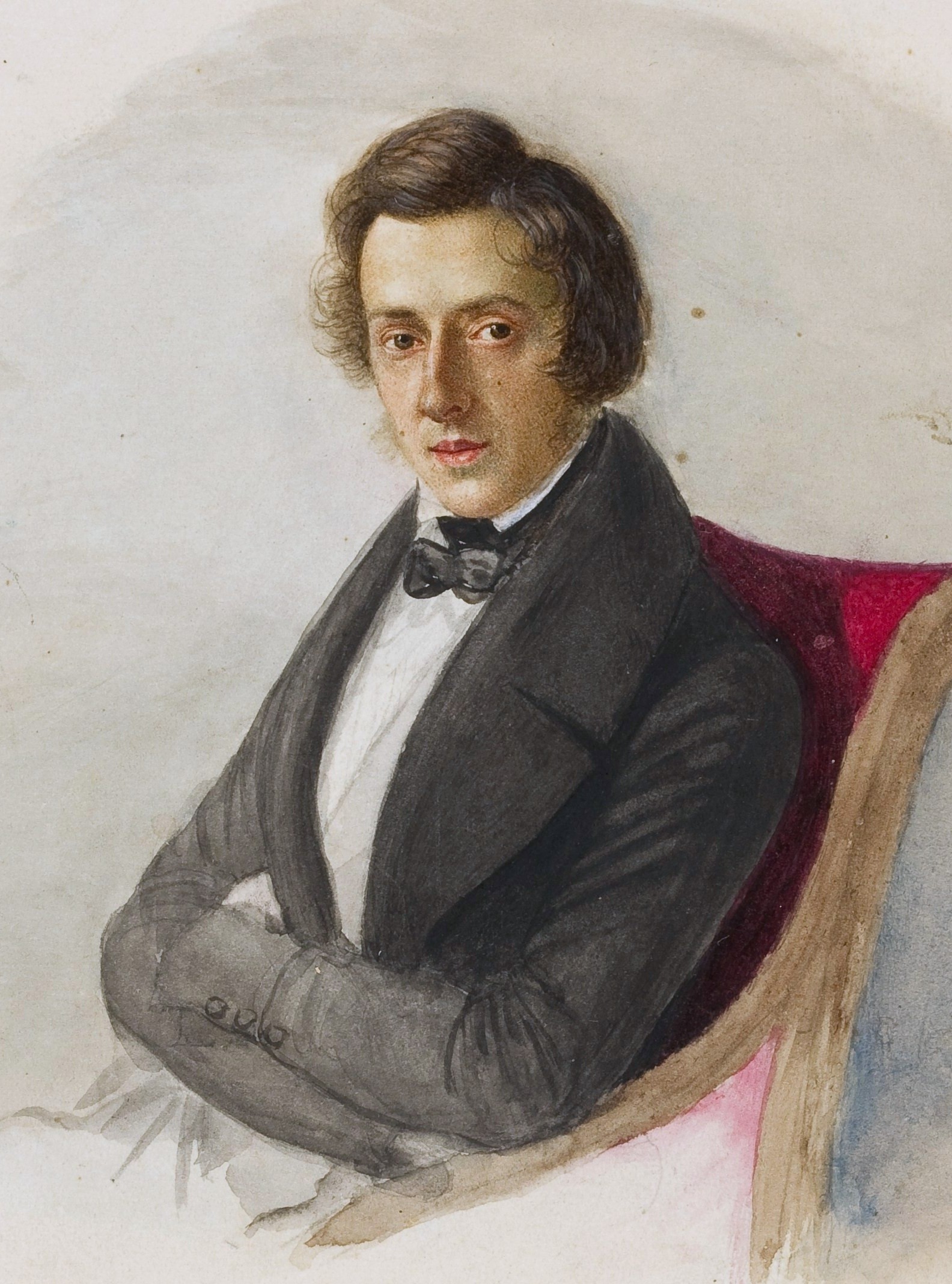 Watercolor portrait of Polish composer Frederic Chopin