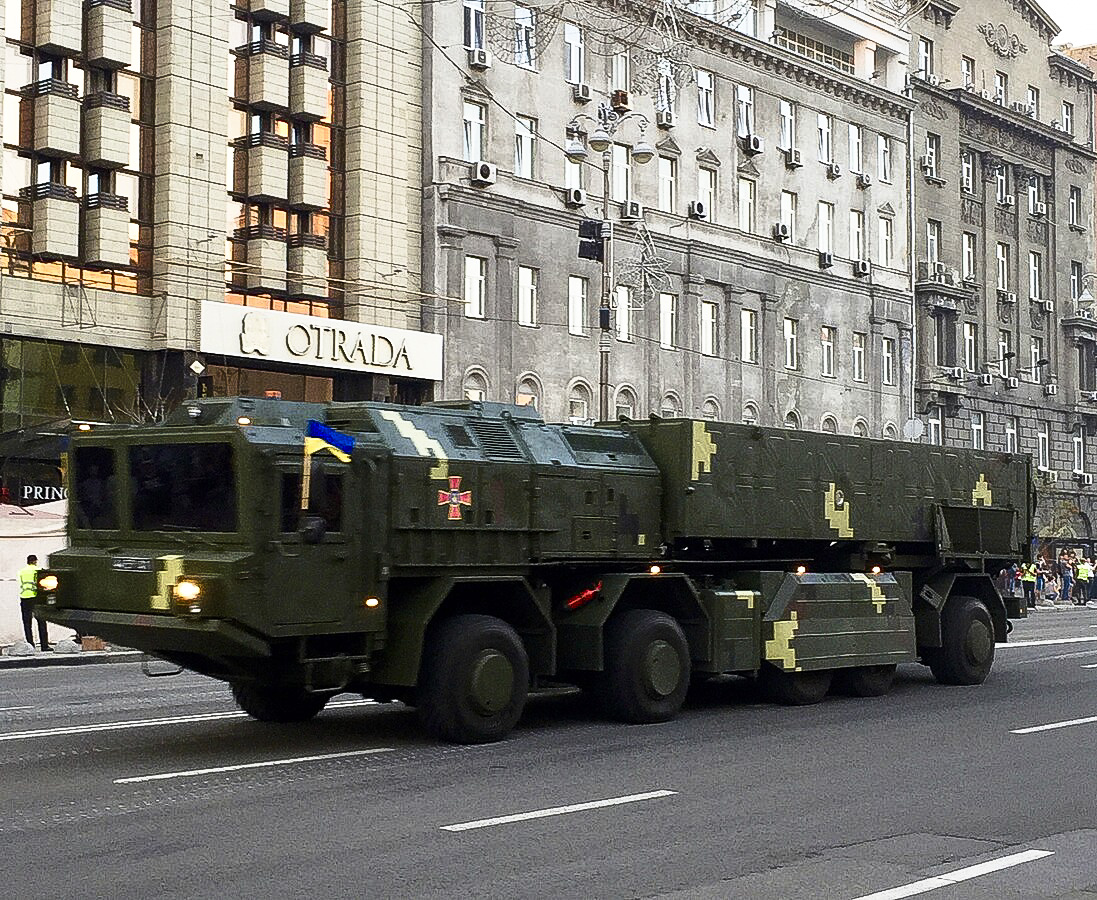 A prototype of the Hrim-2/Sapsan mobile short-range ballistic missile system during rehearsals for an Independence Day parade in Kyiv, Ukraine, in 2018. (Sergienkod)