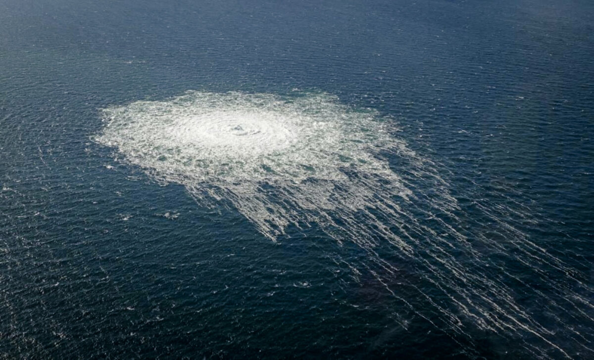 Gas bubbles from the Nord Stream 2 pipeline near Bornholm, Denmark, on Sept. 27, 2022. (Danish Defence Command/Handout via Reuters)