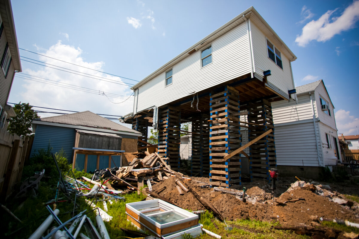 An elevated house under construction in the Queens borough of New York City on Aug. 31, 2014. (Samira Bouaou/The Epoch Times)
